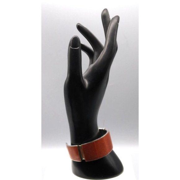 Vintage Coral Cuff Bracelet, Adjustable Made in Philippines, Inlaid Panels - Picture 1 of 6